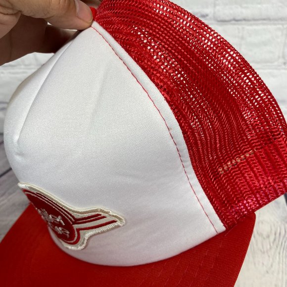Vintage Trailer Care Hat Cap Snapback Red White Trucker Mesh Embroidered Patch - Picture 11 of 12